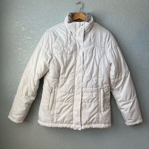 Women’s White Puffer Jacket Faux Fur Lined Insulated Winter Coat Size S